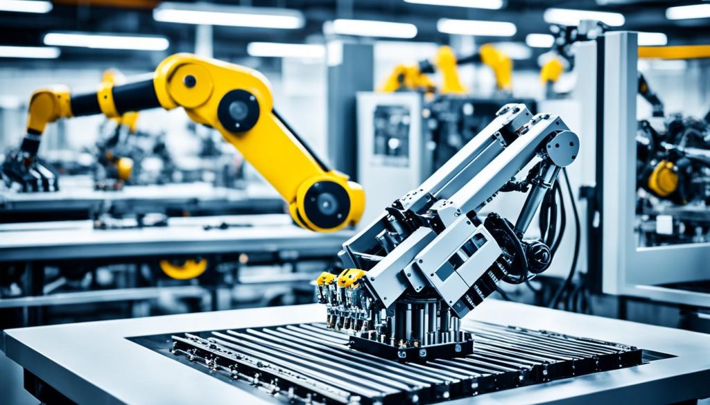 Robotic Arm on Industrial Assembly Line Robotic Arm on Industrial Assembly Line